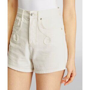 Mie Embroidered White High-Waisted Denim Shorts Size 34 Womens